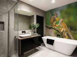 Sale Twee doodshoofdaapjes op een tak fotobehang Dieren