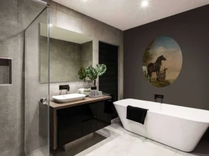 Outlet Twee paarden in de weide bij een hek fotobehang Kunst & Design | Dieren