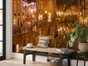 Clearance Utrechtse gracht in de avond fotobehang Architectuur