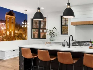 Clearance Utrechtse gracht in de avond fotobehang Architectuur