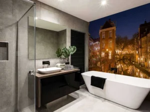 Clearance Utrechtse gracht in de avond fotobehang Architectuur