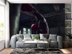 Sale Vechtsport training in een donkere ruimte fotobehang Tienerkamer | Sport