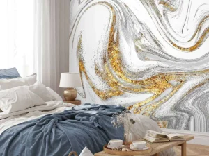 Hot Verfmengsel met wit, grijs en goud fotobehang Gang