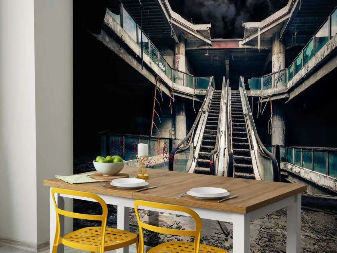verlaten_gebouw_met_roltr_3.webp Sale Verlaten gebouw met roltrappen bij volle maan fotobehang 3d