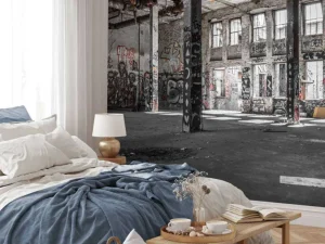 Outlet Verlaten pakhuis met graffiti fotobehang Architectuur | 3d