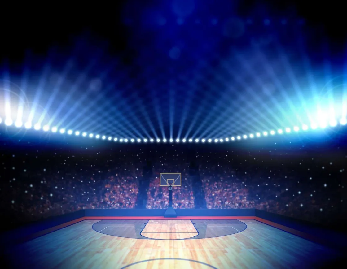 verlichte_basketbal_arena_0.webp Sale Verlichte basketbal arena fotobehang Kinderkamer | Sport