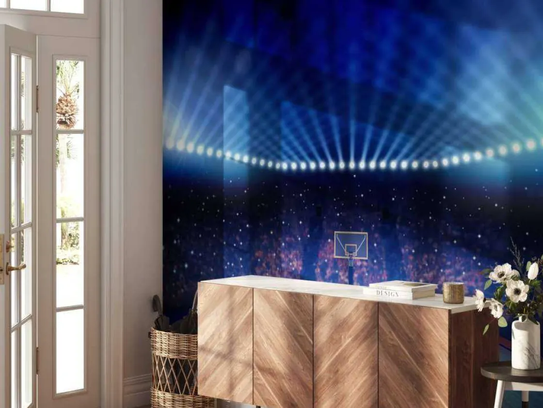 verlichte_basketbal_arena_4.webp Sale Verlichte basketbal arena fotobehang Kinderkamer | Sport