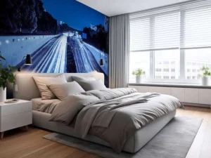 Sale Verlichte snelweg in de avond fotobehang Architectuur