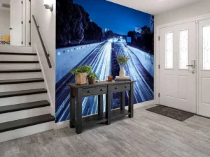Sale Verlichte snelweg in de avond fotobehang Architectuur