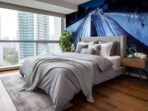 Sale Verlichte snelweg in de avond fotobehang Architectuur