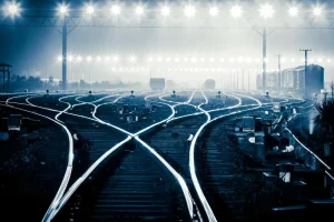 Hot Verlichte spoorwissels fotobehang Transport