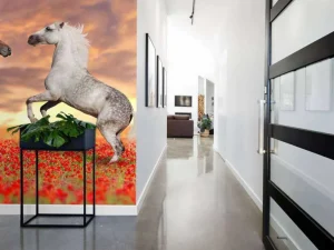 Fashion Verliefde paarden in een bloemenveld fotobehang Kinderkamer | Bloemen