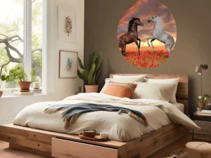 Fashion Verliefde paarden in een bloemenveld fotobehang Kinderkamer | Bloemen