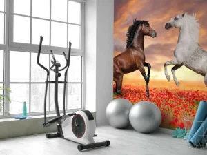 Fashion Verliefde paarden in een bloemenveld fotobehang Kinderkamer | Bloemen