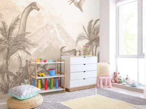 Fashion Verschillende dino's in taupe Kinderkamer | Dieren
