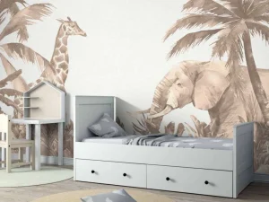 Fashion Verschillende jungle dieren in taupe Kinderkamer | Dieren