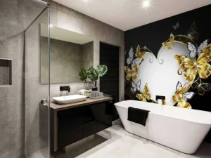 Discount Versierd hart met witte en gouden vlinders fotobehang Hobbykamer | Gang