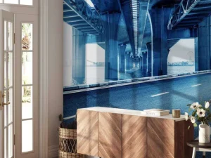 New Viaduct boven een snelweg fotobehang Architectuur