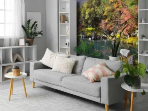 Online Vijver met tropische vissen in Japan fotobehang Bloemen