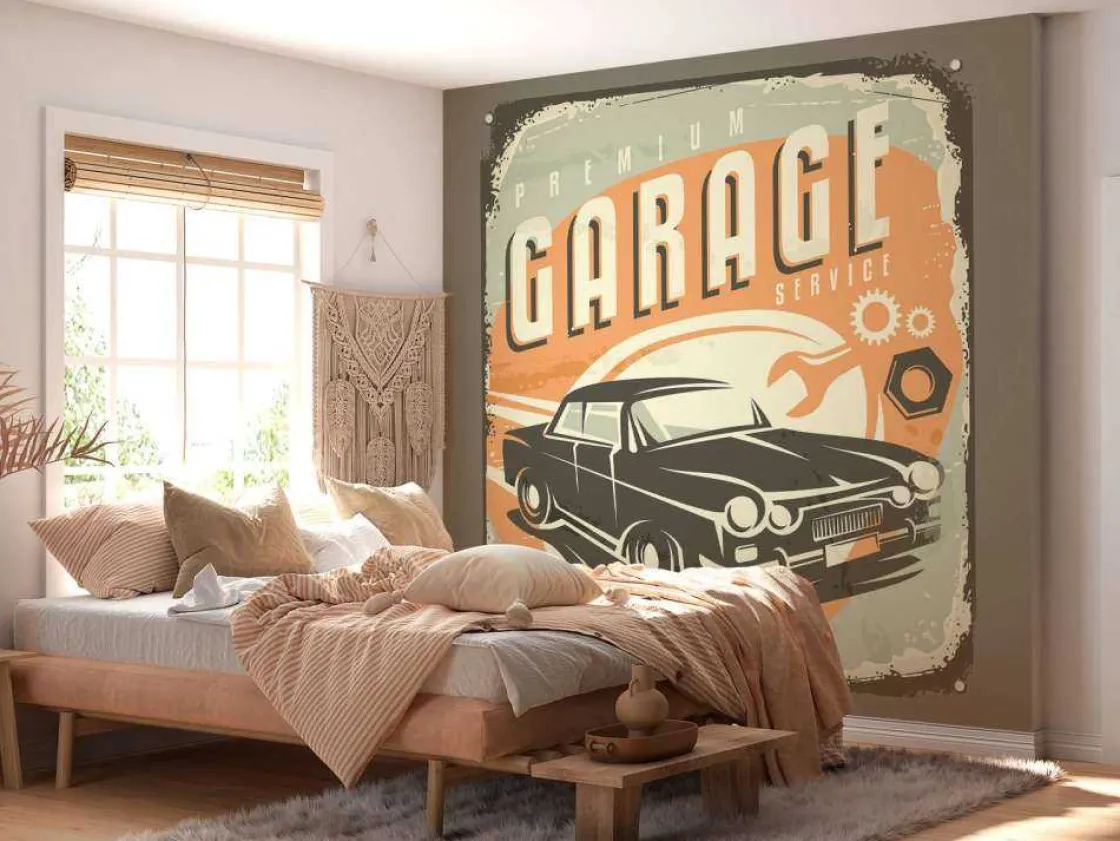vintage_auto_embleem_foto_1.webp Sale Vintage auto embleem fotobehang Kinderkamer | Transport
