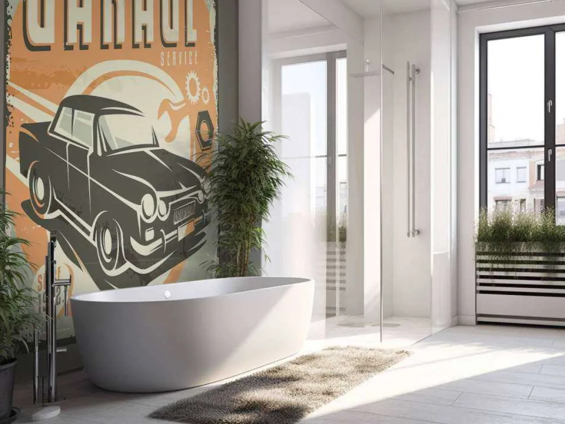 vintage_auto_embleem_foto_5.webp Sale Vintage auto embleem fotobehang Kinderkamer | Transport