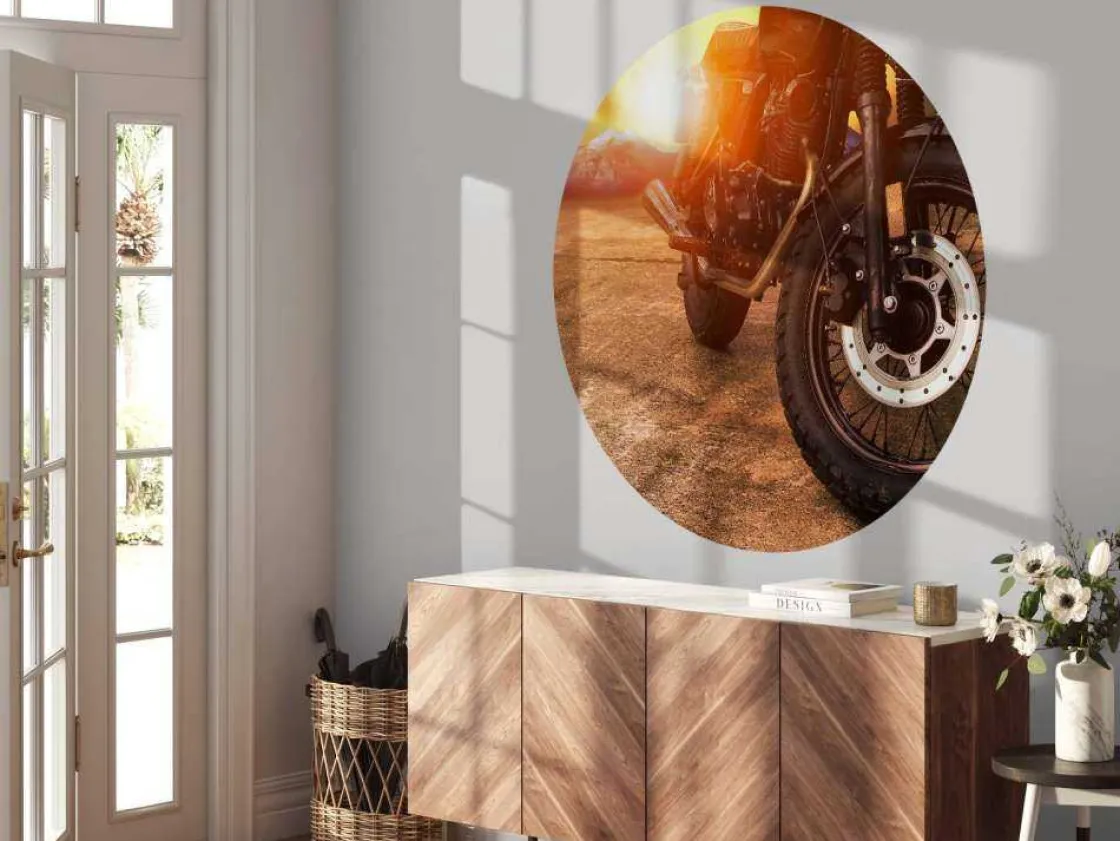 Sale Vintage motor bij zonsondergang close-up fotobehang Tienerkamer | Transport