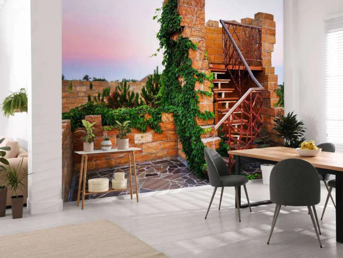 Discount Vintage trap op een dak fotobehang Architectuur