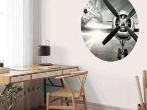 Online Vintage vliegtuig in zwart-wit fotobehang Tienerkamer | Transport