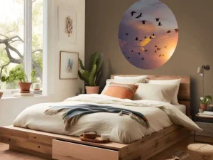 Clearance Vliegende aalscholvers bij zonsondergang fotobehang Dieren