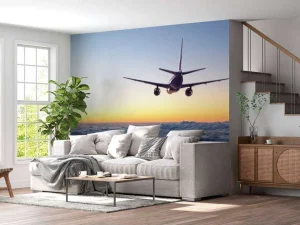 Sale Vliegtuig in de avond boven de wolken fotobehang Transport