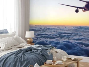 Sale Vliegtuig in de avond boven de wolken fotobehang Transport