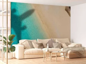 Outlet Vliegtuig schaduw op een tropisch strand fotobehang Transport