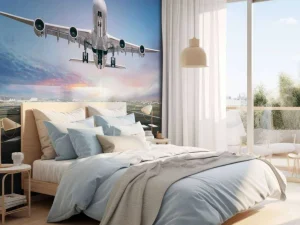 Clearance Vliegtuig stijgt op van het vliegveld fotobehang Transport