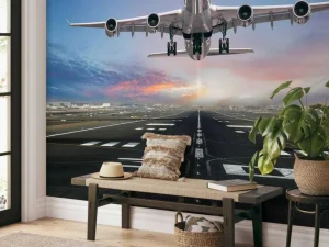 Clearance Vliegtuig stijgt op van het vliegveld fotobehang Transport