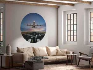 Clearance Vliegtuig stijgt op van het vliegveld fotobehang Transport