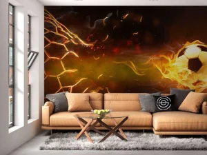 Discount Voetbal brandt door het net fotobehang Tienerkamer | Kinderkamer