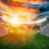 Online Voetbalstadion ingang bij zonsondergang fotobehang Tienerkamer | Kinderkamer