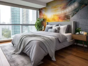 Online Voetbalstadion ingang bij zonsondergang fotobehang Tienerkamer | Kinderkamer