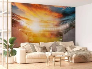 Online Voetbalstadion ingang bij zonsondergang fotobehang Tienerkamer | Kinderkamer