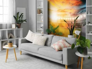 Online Voetbalstadion ingang bij zonsondergang fotobehang Tienerkamer | Kinderkamer