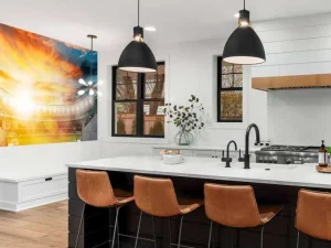 Online Voetbalstadion ingang bij zonsondergang fotobehang Tienerkamer | Kinderkamer