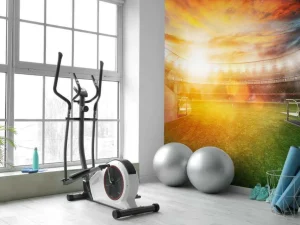 Online Voetbalstadion ingang bij zonsondergang fotobehang Tienerkamer | Kinderkamer