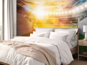 Online Voetbalstadion ingang bij zonsondergang fotobehang Tienerkamer | Kinderkamer