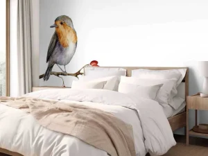 Clearance Vogeltje op een takje met een witte achtergrond fotobehang Hobbykamer | Gang