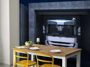 Clearance Vrachtwagens in garageboxen fotobehang Tienerkamer | Kinderkamer
