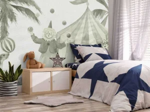 Outlet Vrolijke circus dieren in groen Kinderkamer | Dieren