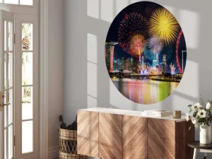 Sale Vuurwerkshow in Singapore fotobehang Architectuur