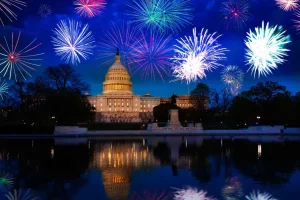 New Vuurwerkshow in Washington fotobehang Architectuur