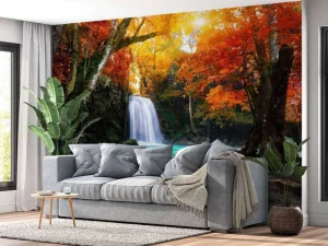 Clearance Waterval in het diepe woud fotobehang Bloemen