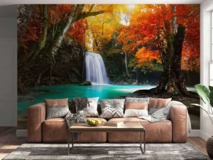 Clearance Waterval in het diepe woud fotobehang Bloemen